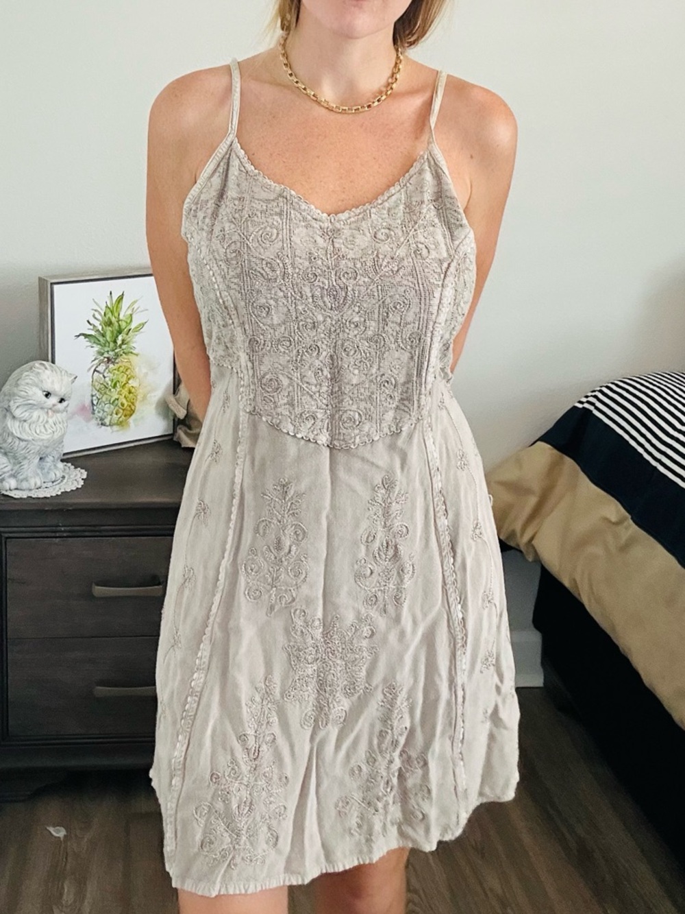 Embroidered Beige Dress